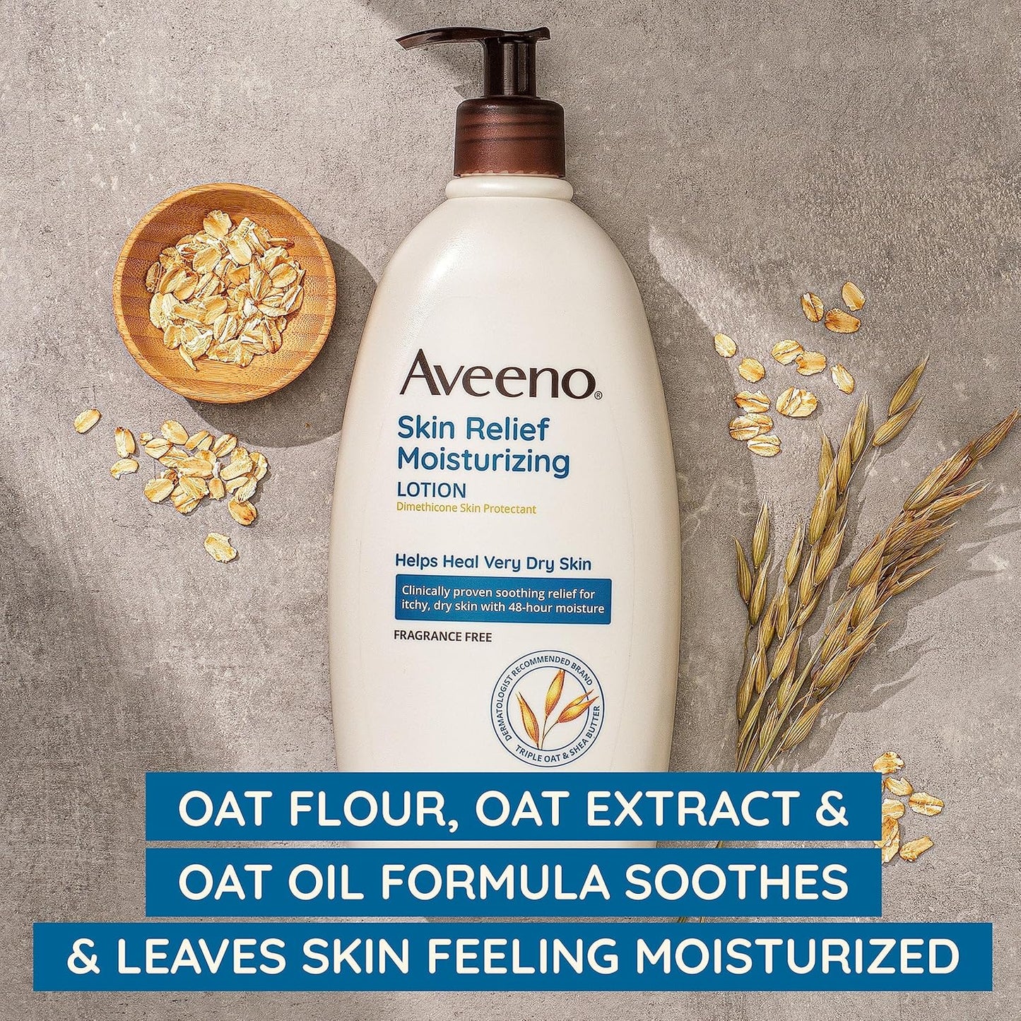 Aveeno Skin Relief Moisturizing Lotion for Very Dry, Itchy Skin with Soothing Triple Oat & Shea Butter Formula, Fragrance Free, 12 Fl. Oz
