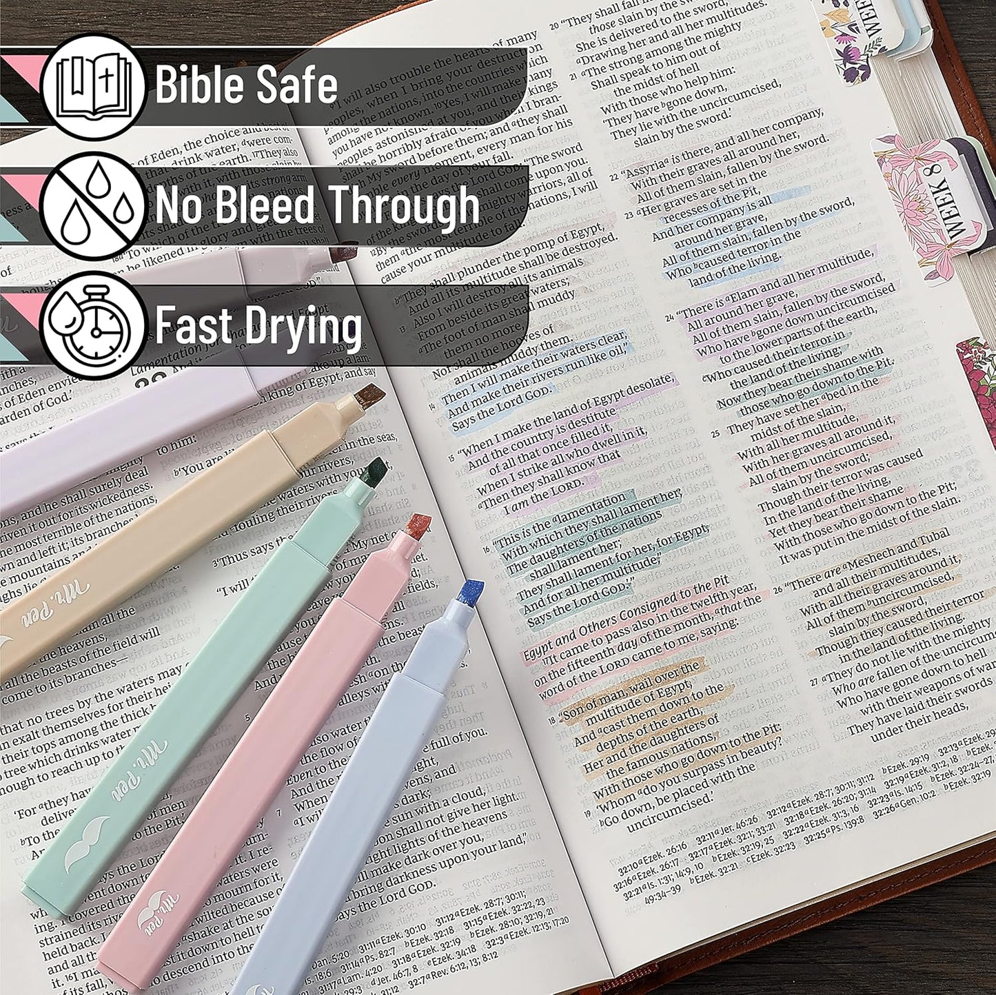 Mr. Pen Aesthetic Highlighters - 8 pcs Chisel Tip Morandi Colors No Bleed Bible Pastel Highlighter Set