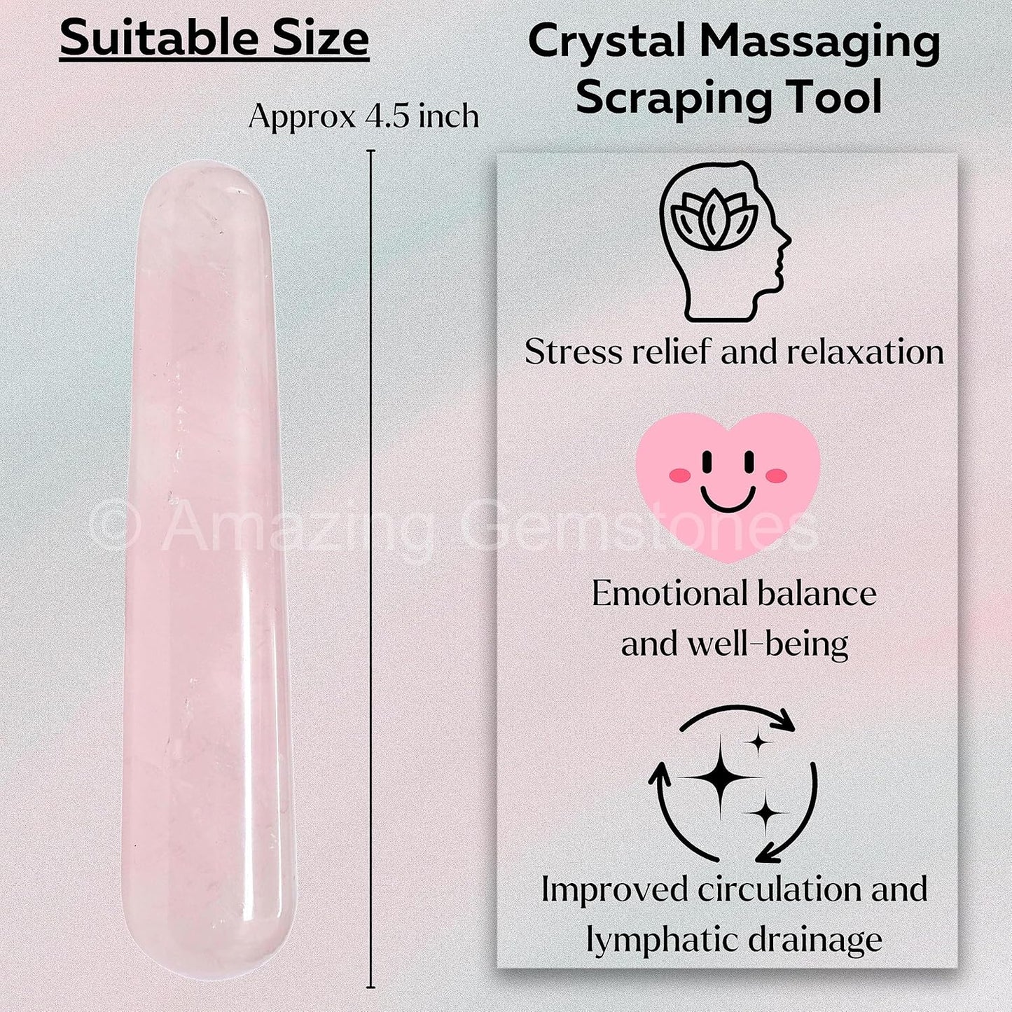 Amazing Gemstone Rose Quartz Crystal Wand Massage Stick - Pelvic Wand Gua Sha for Adults - Crystals and Healing Stones Massage Wands for Adults Gifts (Smooth)