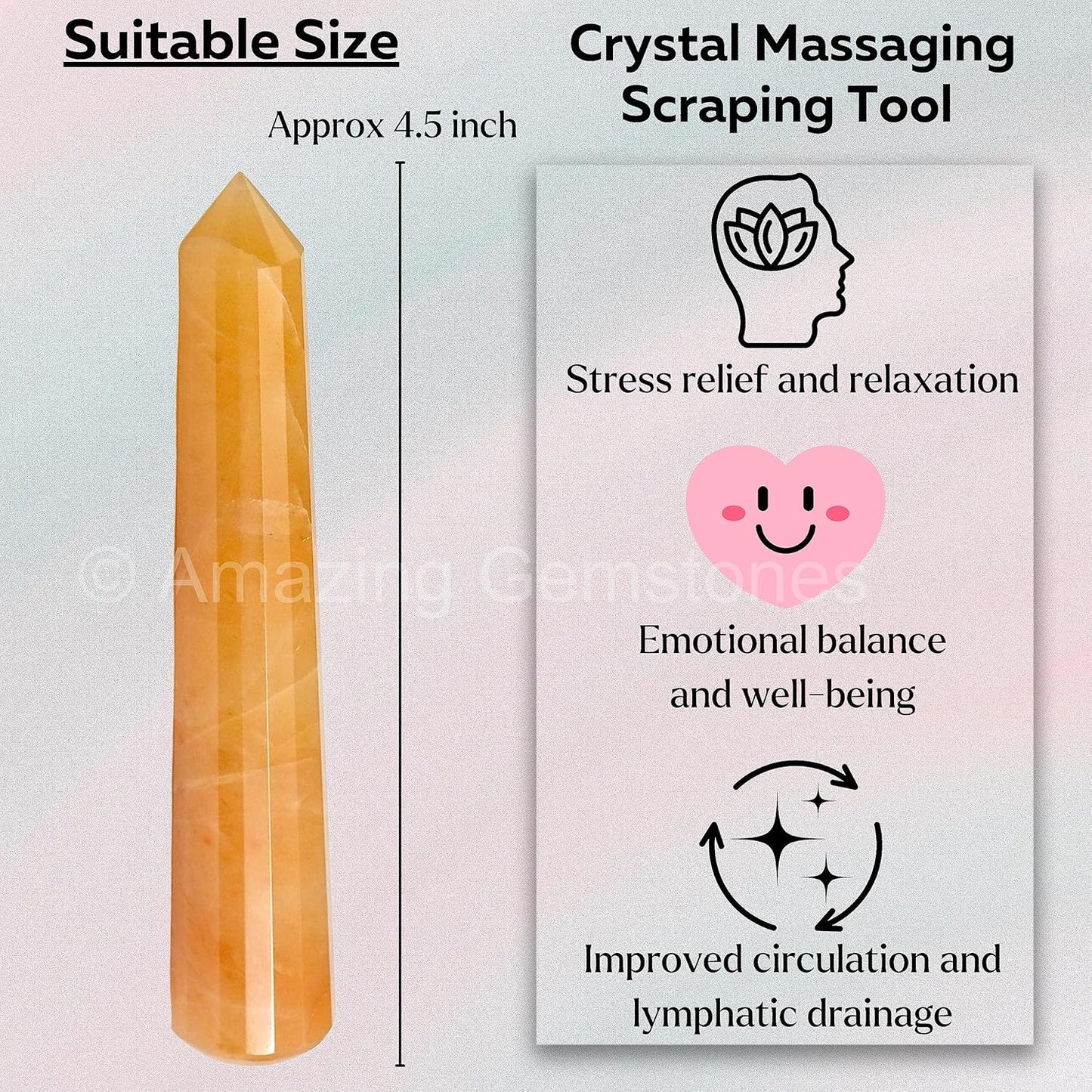 Amazing Gemstone Yellow Aventurine Crystal Wand Massage Stick - Pelvic Wand Gua Sha for Adults - Crystals and Healing Stones Massage Wands for Adults Gifts (Pointed)